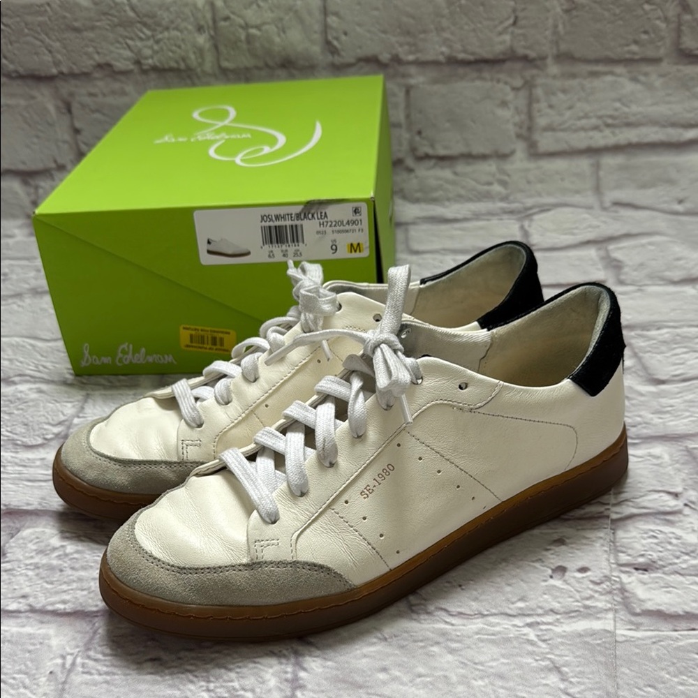 Sam Edelman Josi White black leather suede retro sneakers